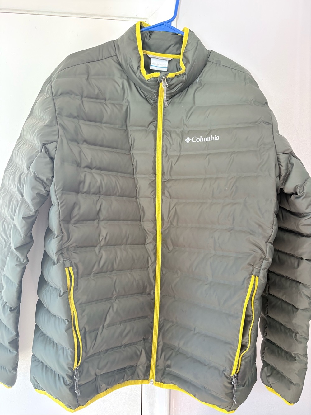 Columbia Olive Green Puffer Jacket with Yellow Trim